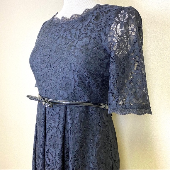 MOTHERHOOD Black Lace Belted Dress w/Plunging Back - Picture 4 of 12